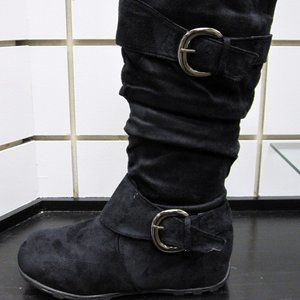 NEW WOMEN CASUAL COMFORT SLOUCH 2 BUCKLE BOOT-BLK